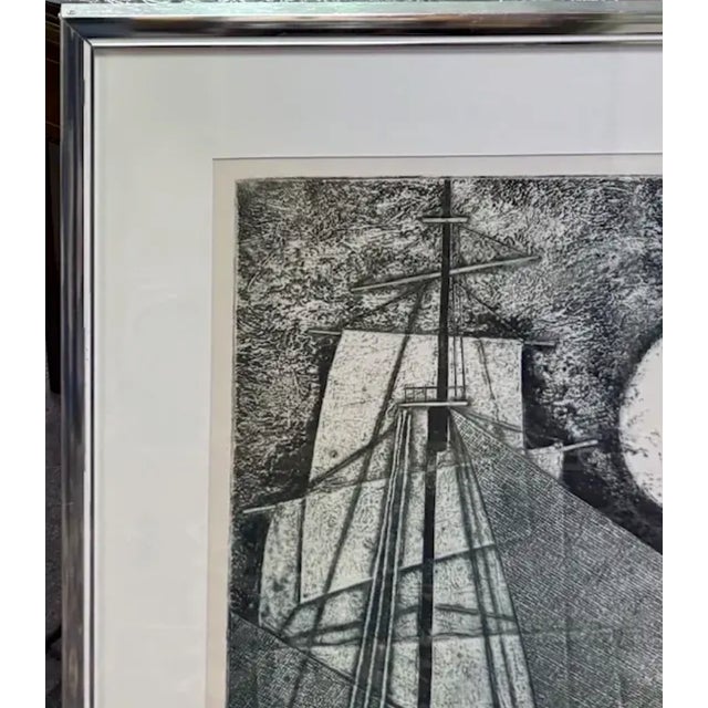 Mid Century - Mikulas Kravjansky "The Flying Dutchman" Mixed Media Abstract Etching, 1981. - Signed, Numbered, Titled, Framed For Sale In New York - Image 6 of 9