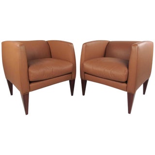 Pair of Contemporary Modern Italian Leather Club Chairs For Sale