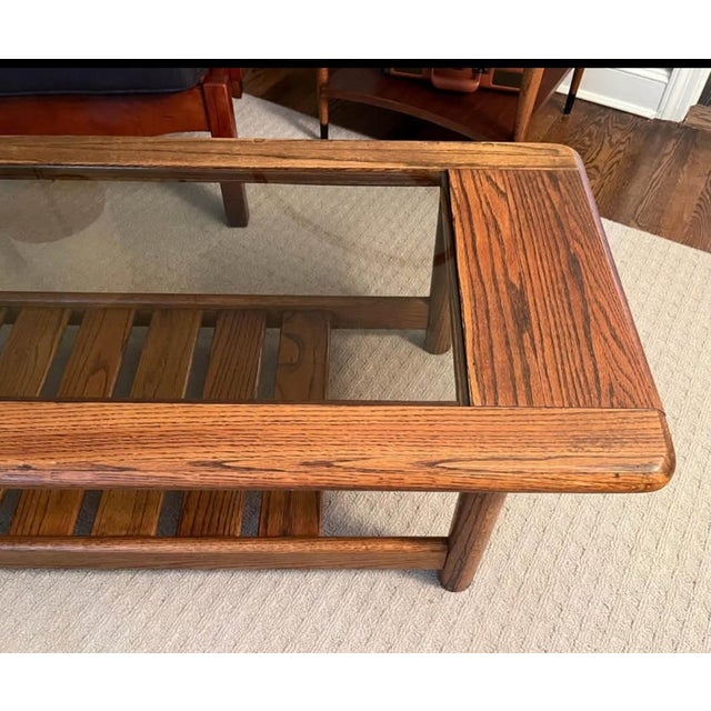Wood Vintage 1970’s Mersman Waldron Hodges Oak & Smoked Glass Coffee Table For Sale - Image 7 of 9