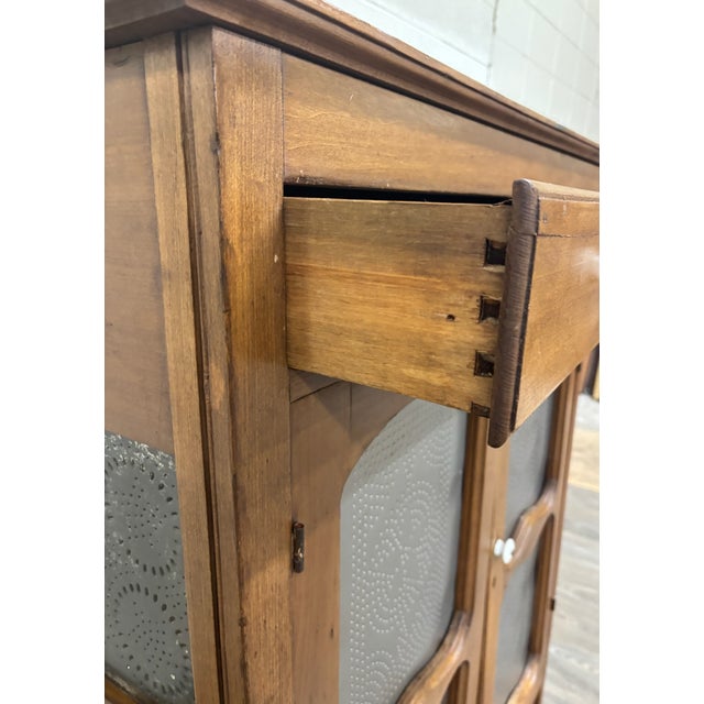 Brown Antique Rustic French Provincial Punched Tin Pie Safe Jelly Cupboard Cabinet For Sale - Image 8 of 13