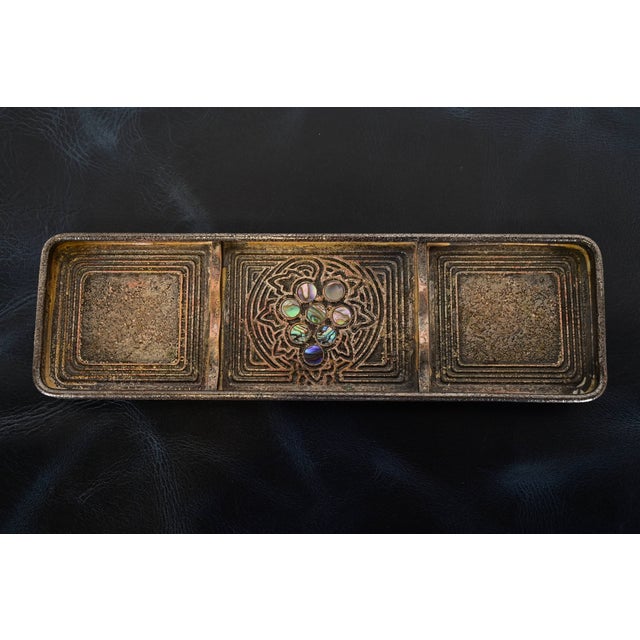 Tiffany Studios New York Silvered Bronze and Abalone Pen Tray For Sale - Image 12 of 12