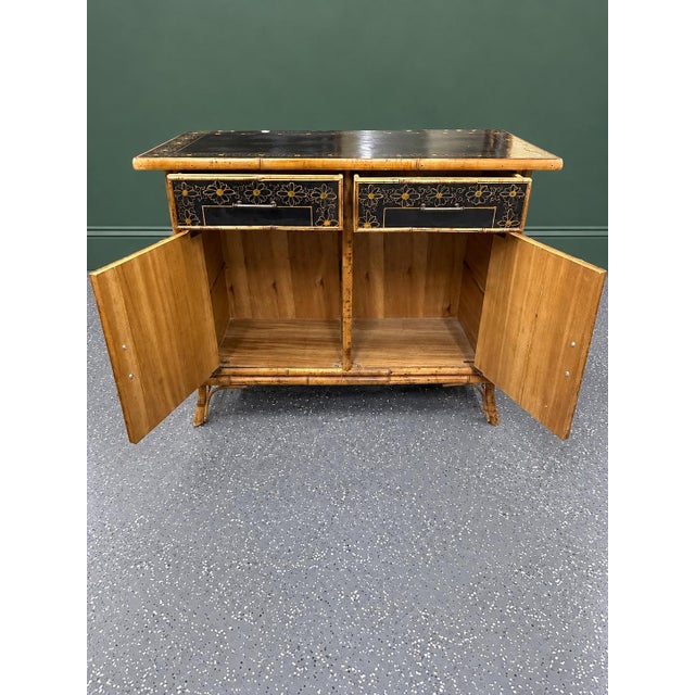 Vintage Aesthetic Movement Style Bamboo and Black Lacquer Chinoiserie Cabinet For Sale - Image 4 of 11