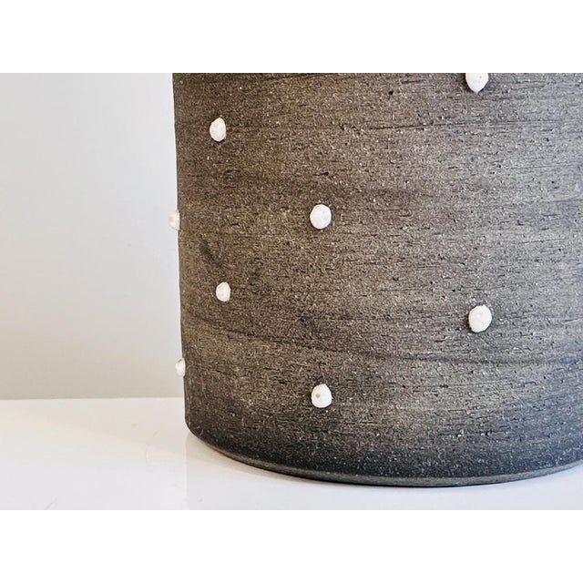 Contemporary Anthracite Glazed Studio Ceramic Vase Glazed with White Beaded Dots by Johannes Andreas Urban, Germany, 1980s For Sale - Image 3 of 13