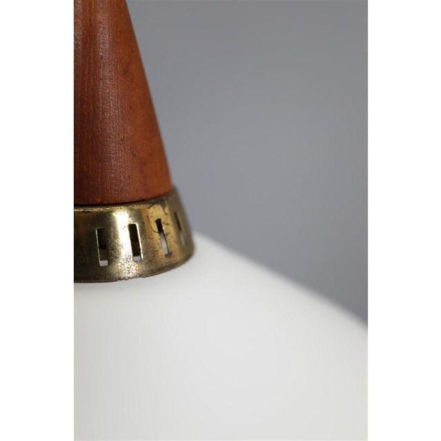 Gold Mid-Century Modern Danish Glass Pendant Lamps with Teak Top, 1960s, Set of 3 For Sale - Image 8 of 11
