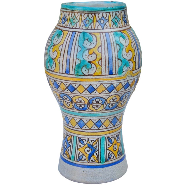 Early 20th Century Early 20th Century Handmade Orange & Turquoise Moroccan Ceramic Vase For Sale - Image 5 of 12