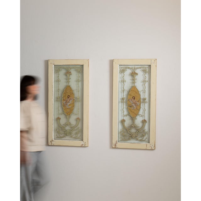 This 19th century window from France is finished in antique white, worked in stained glass. Its form follows honest, well-...