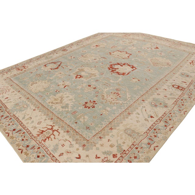 Rug & Kilim Rug & Kilim’s Oushak Style Rug in Sky Blue With All Over Floral Patterns For Sale - Image 4 of 7
