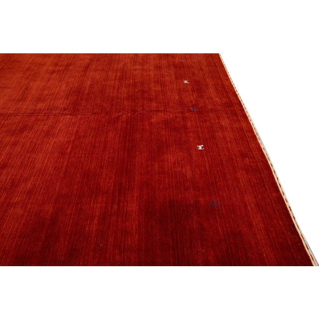 Textile Modern Gabbeh Style Red Hand-Loom Minimalist Pattern Wool Rug For Sale - Image 7 of 11