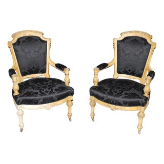 Pair Napoleonic Painted and Carved Armchairs For Sale