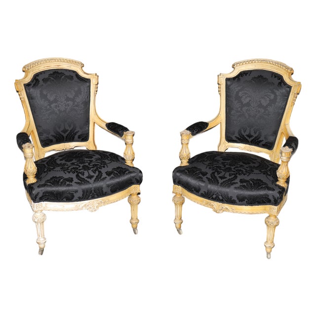 Pair Napoleonic Painted and Carved Armchairs For Sale