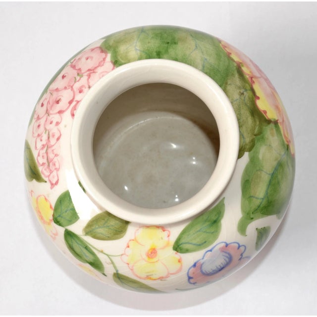 Vintage 1960s Mediterranean Hand Painted Glazed Flower Vase Rose Motif For Sale - Image 9 of 12