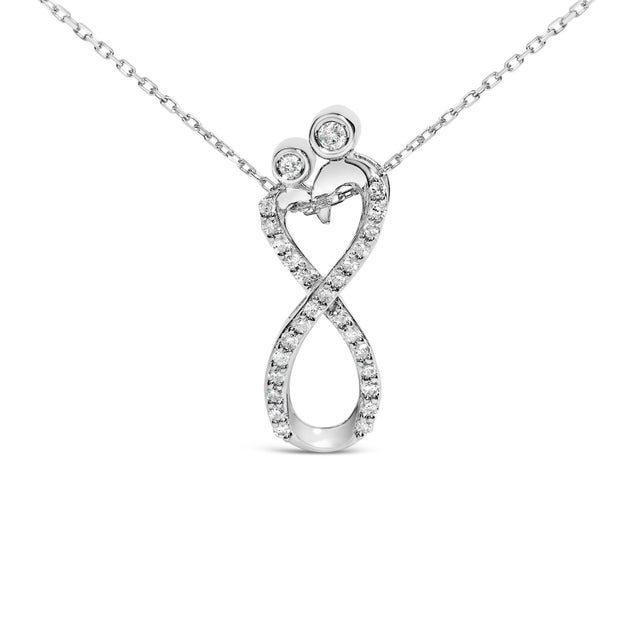 Contemporary Sterling Silver 1/4 Cttw Diamond Infinity Motif Pendant Necklace For Sale - Image 3 of 4