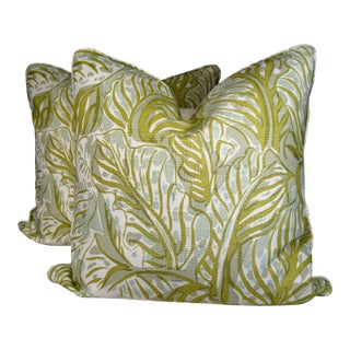 Christopher Farr Cloth "Mille Feulle" in Pistachio 22" PIllows-A Pair For Sale