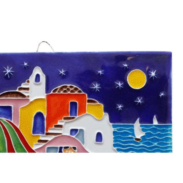 Mediterranean Mediterranean Houses Italian Hand Painted Tile Art by Creazioni Luciano For Sale - Image 3 of 8