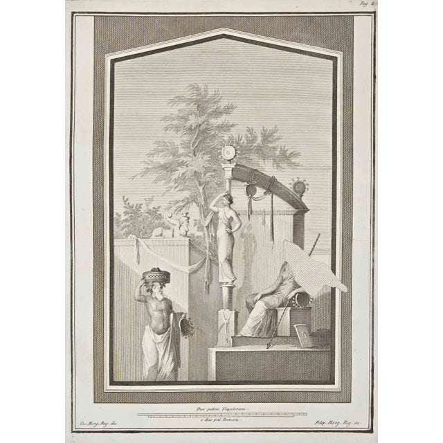 Giovanni Elia Morghen, Ancient Roman Fresco Herculaneum, Etching, 18th Century For Sale