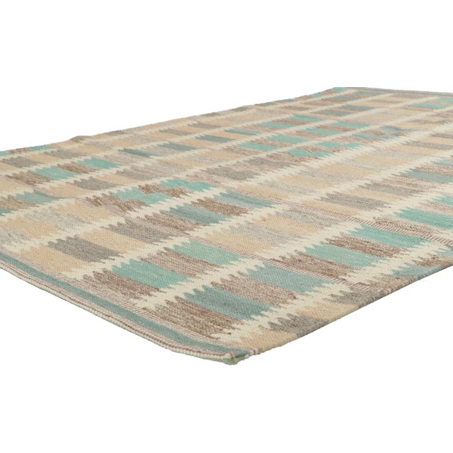 Swedish inspired Kilim rug with Scandinavian Modern style 06'02 x 08'07. With its simplicity, geometric design and soft...