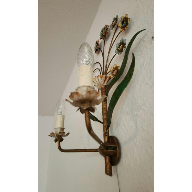 Hand-Forged and Hand-Painted Florentine Wall Light, 1950s For Sale - Image 13 of 18