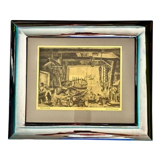 1960s Framed Lionel Barrymore “The Old Boat Works” Talio-Chrome Print in SIlver Frame, Mid-Century Nautical Art Reproduction For Sale