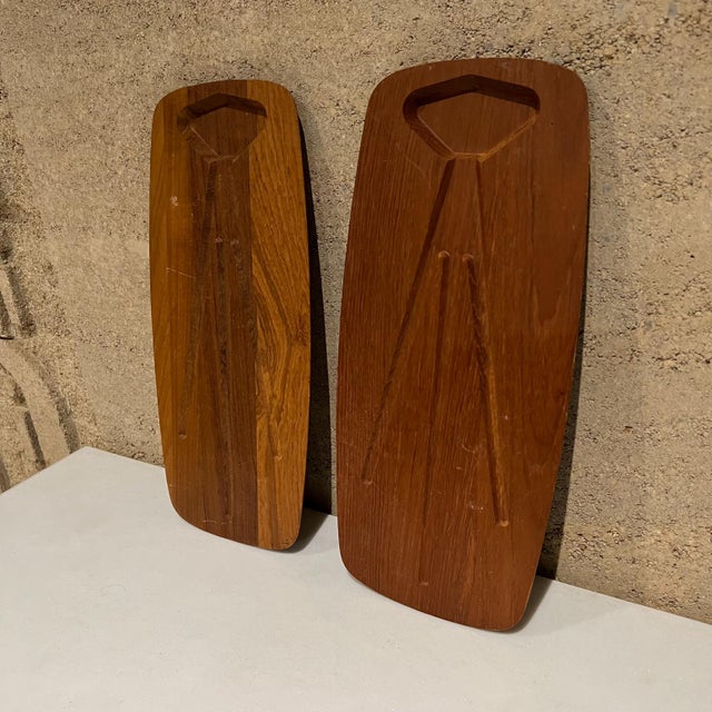 AMBIANIC presents 1970s Denmark DKF Lundtofte Solid Teak Two Carving Boards Butcher Block Serving Tray 15.25 x 7 w x .5...