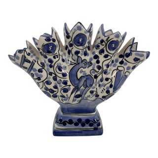 Mid 20th Century Blue and White Majolica Tulip Vase, Tulipiere For Sale