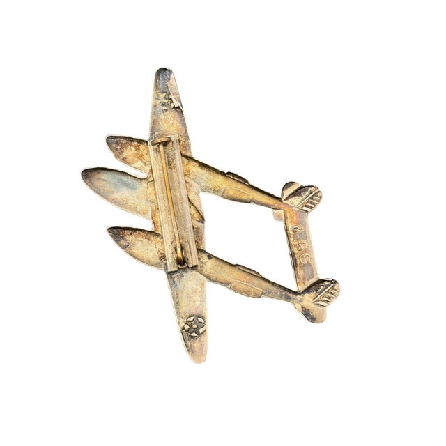 Metal Vintage Us Army Air Forces Wwii Sterling Silver P-38 Lightning Airplane Brooch For Sale - Image 7 of 8