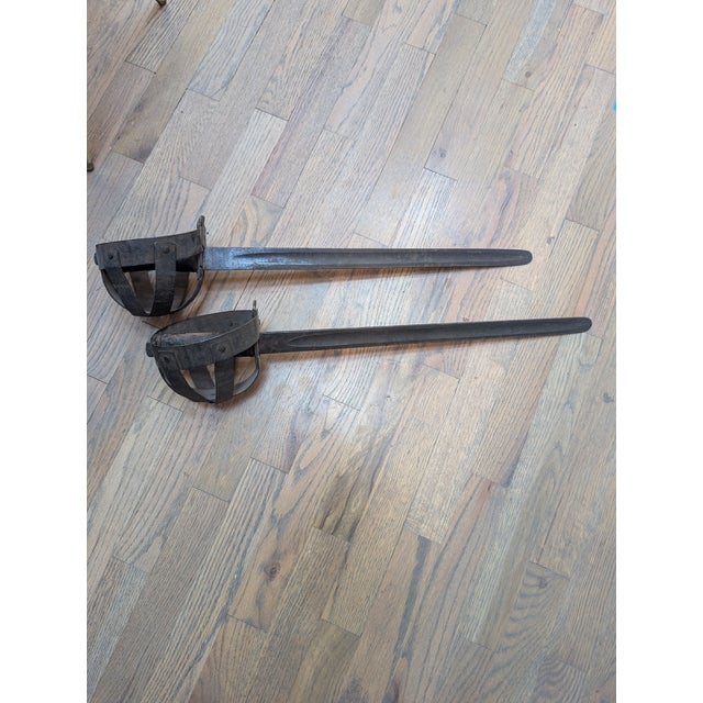 Rare Antique Basket-Handled Cutlass Pair (1865 E. Woods and Sons) For Sale - Image 4 of 11