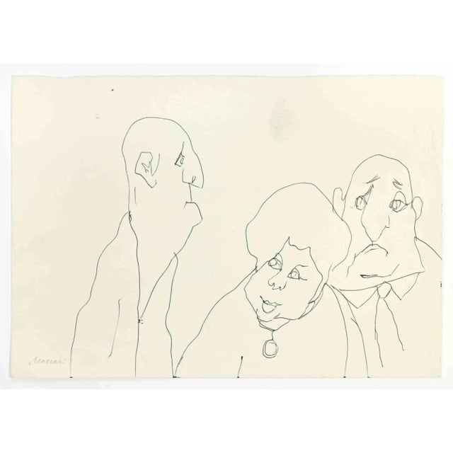Figures is a Pen Drawing realized by Mino Maccari (1924-1989) in the 1960s. Hand-signed on the lower. Good condition with...