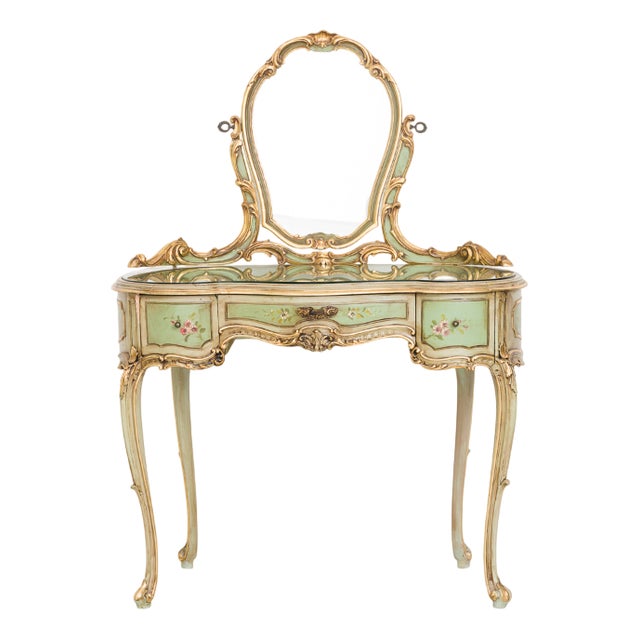 Rococo Revival Vanity Table with Mirror and Glass Top, 1960s For Sale