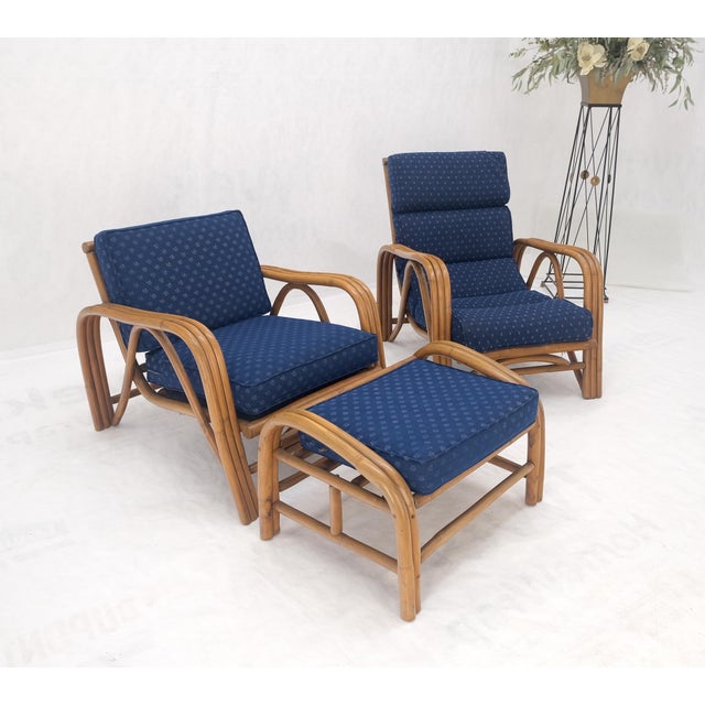 Pair of His & Hers Rattan Bamboo Mid Century Modern Lounge Chairs Ottoman MINT! For Sale - Image 10 of 11