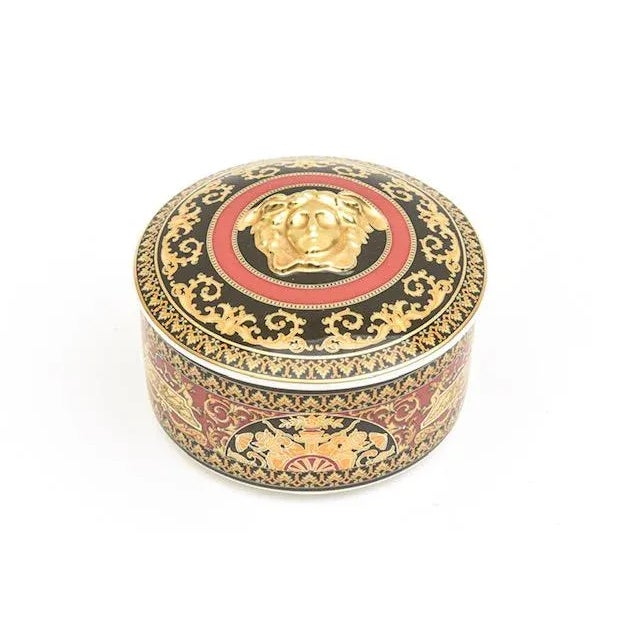 1990's Versace for Rosenthal Medusa Porcelain Box 2 Part Red, Black, Gold For Sale - Image 12 of 12
