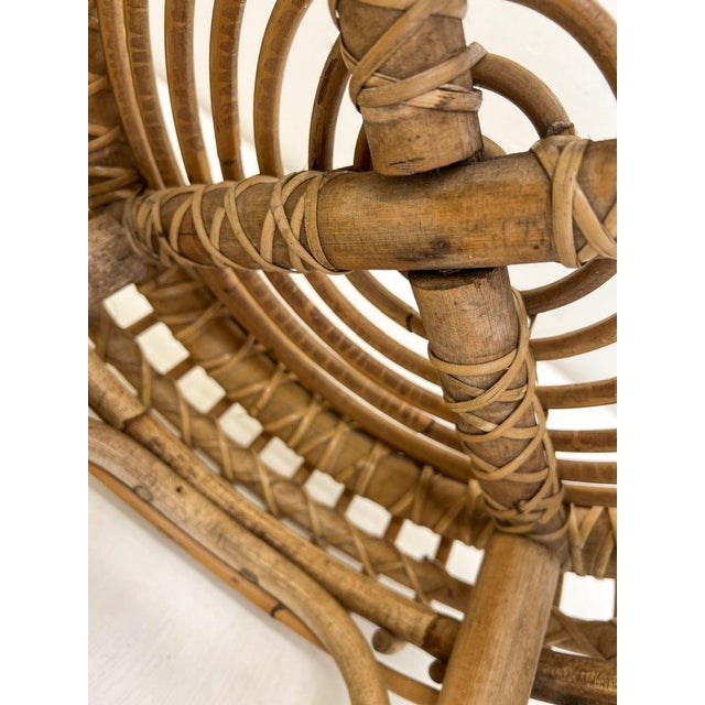 Wood Mid-Century French Woven Bamboo Rattan Stool, 1950s For Sale - Image 7 of 13