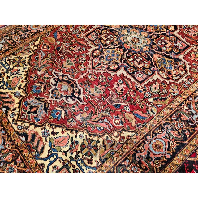 Early 1900s Persian Heriz Rug, Hand-Knotted Wool, Geometric Design, Red & Navy, 6x10 For Sale - Image 4 of 12