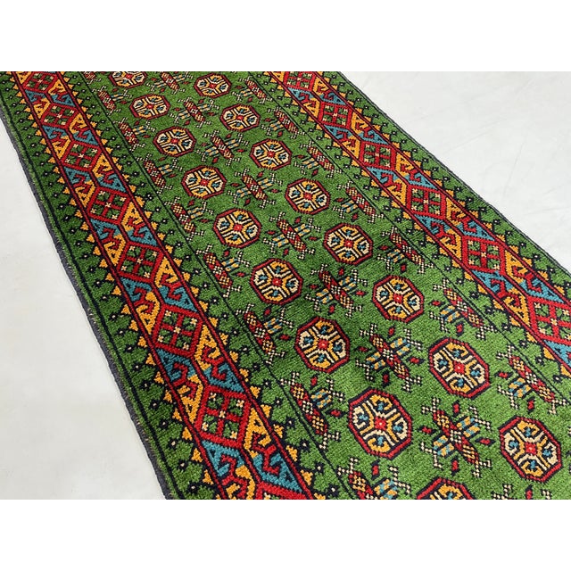 Green Mori Gul Tribal Geometric Runner Rug, 2'7" X 12'11" For Sale - Image 4 of 14