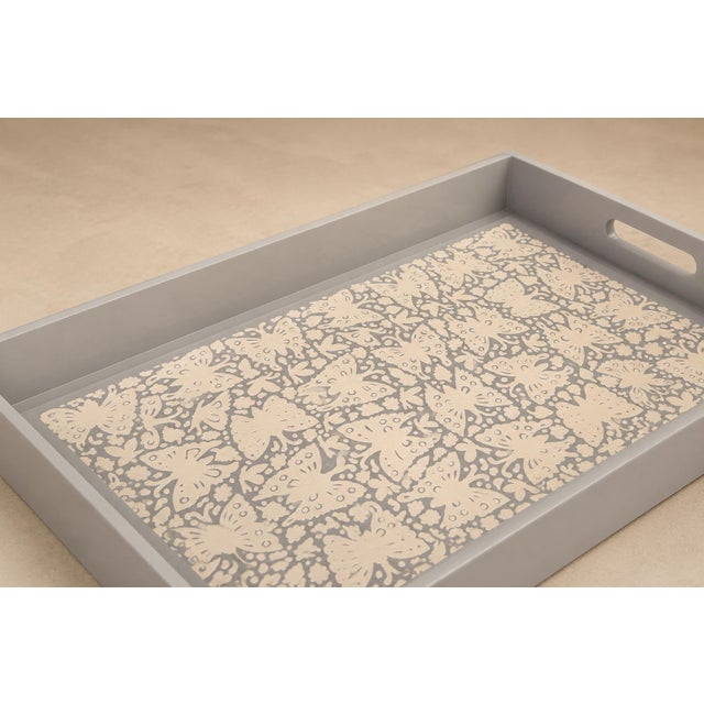 Large "Butterflies" Decorative Tray, Lacquered Wood, Ensamble Artesano, 2024 For Sale - Image 4 of 16