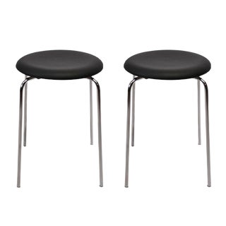 Set of Vintage Black Leather Stools, 1971 For Sale