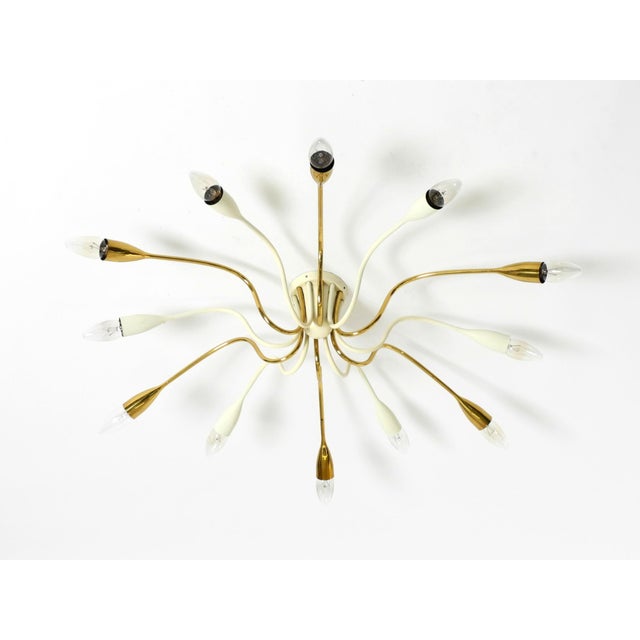Large Mid-Century Modern Brass Sputnik Ceiling Lamp with 12 Arms, 1950s For Sale - Image 6 of 18
