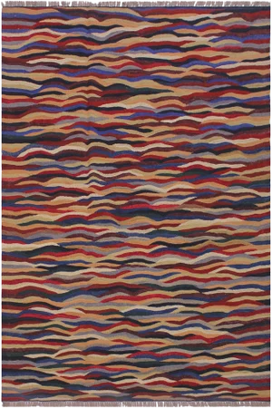 Abstract Kilim Red Hand-Woven Wool Rug - 5′ × 6′8″