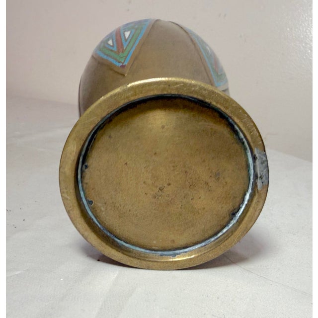 Bronze Quality Antique Japanese Bronze Enamel Champleve Cloisonne Urn Asian Vase For Sale - Image 8 of 9