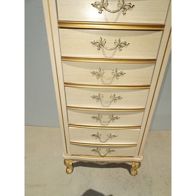 Dresser Vintage French Provincial Tallboy Dresser Lingerie Chest Brass #2 For Sale In Los Angeles - Image 6 of 15