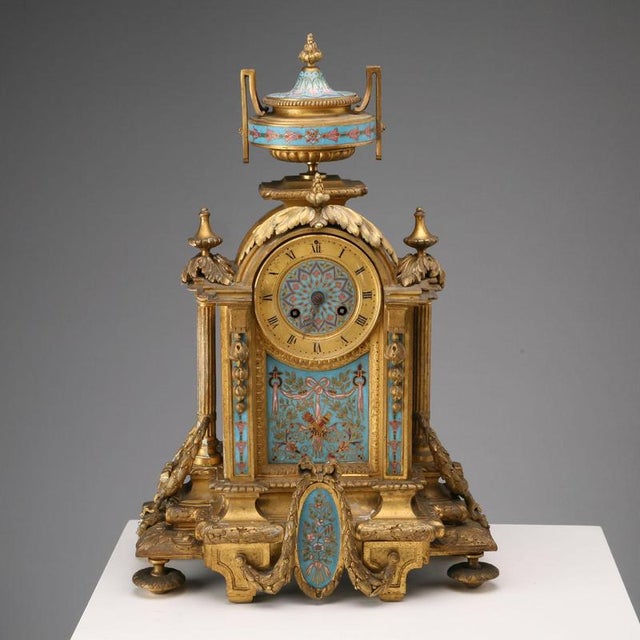 Gilded Bronze and Cloisonné Enamel Table Clock For Sale - Image 3 of 13