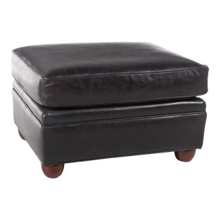 Pottery Barn Black Leather Ottoman Chesterfield Collection Seat Footrest For Sale