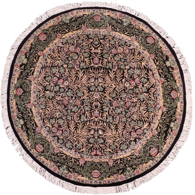 Shabby Chic Pak-Persian Black/Green Wool Round Rug - 8'1'' X 8'6'' For Sale - Image 9 of 9