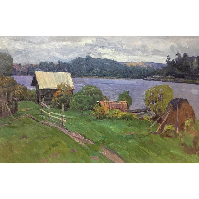 1970s Oil Painting Rural Life Fomin Anatoly Nikiforovich For Sale