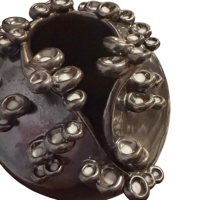 Studio a/Global Views Cascading Reef Reactive Bronze Tall Italian Ceramic Vase For Sale In Dallas - Image 6 of 10
