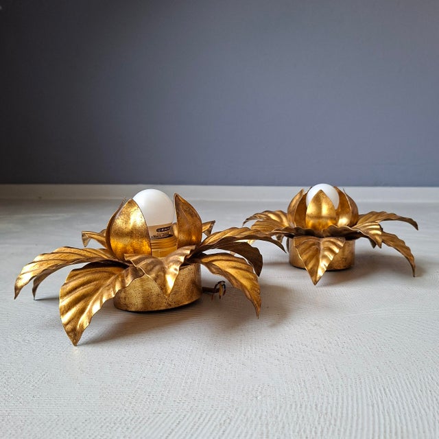 Vintage Golden Metal Ceiling Lights, 1970s, Set of 2 For Sale - Image 4 of 6