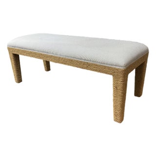 Coastal Rope Wrapped Upholstered Bench For Sale