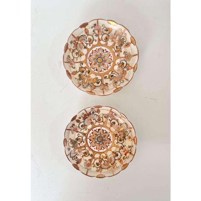 Japanese Pair Vintage Japanese Kutani Style Butterfly Plates – Hand Painted Porcelain Decorative Tabletop For Sale - Image 3 of 12