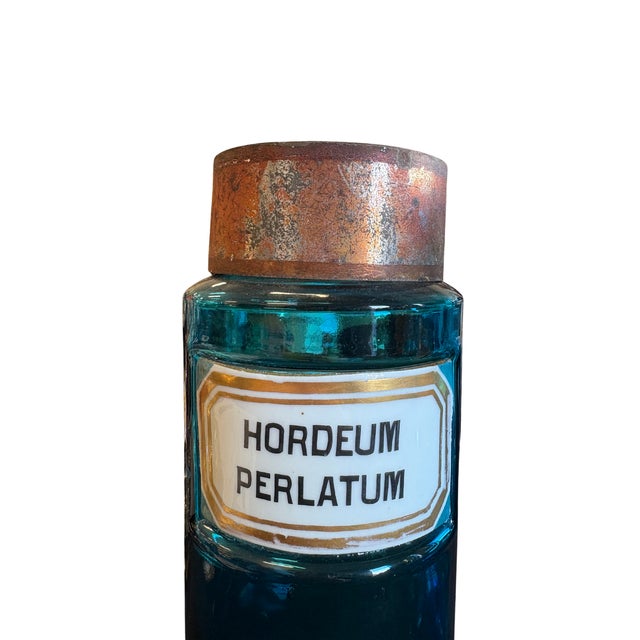 Antique French Blue Glass Apothecary Jar Collection – Set of 5 With Original Labels & Rustic Metal Lids For Sale - Image 14 of 14