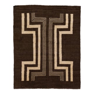 Modern Art Deco Style Handmade Tribal Motif Brown Wool Rug For Sale
