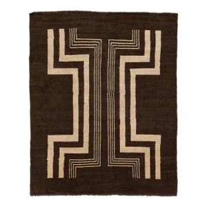 Modern Art Deco Style Handmade Tribal Motif Brown Wool Rug